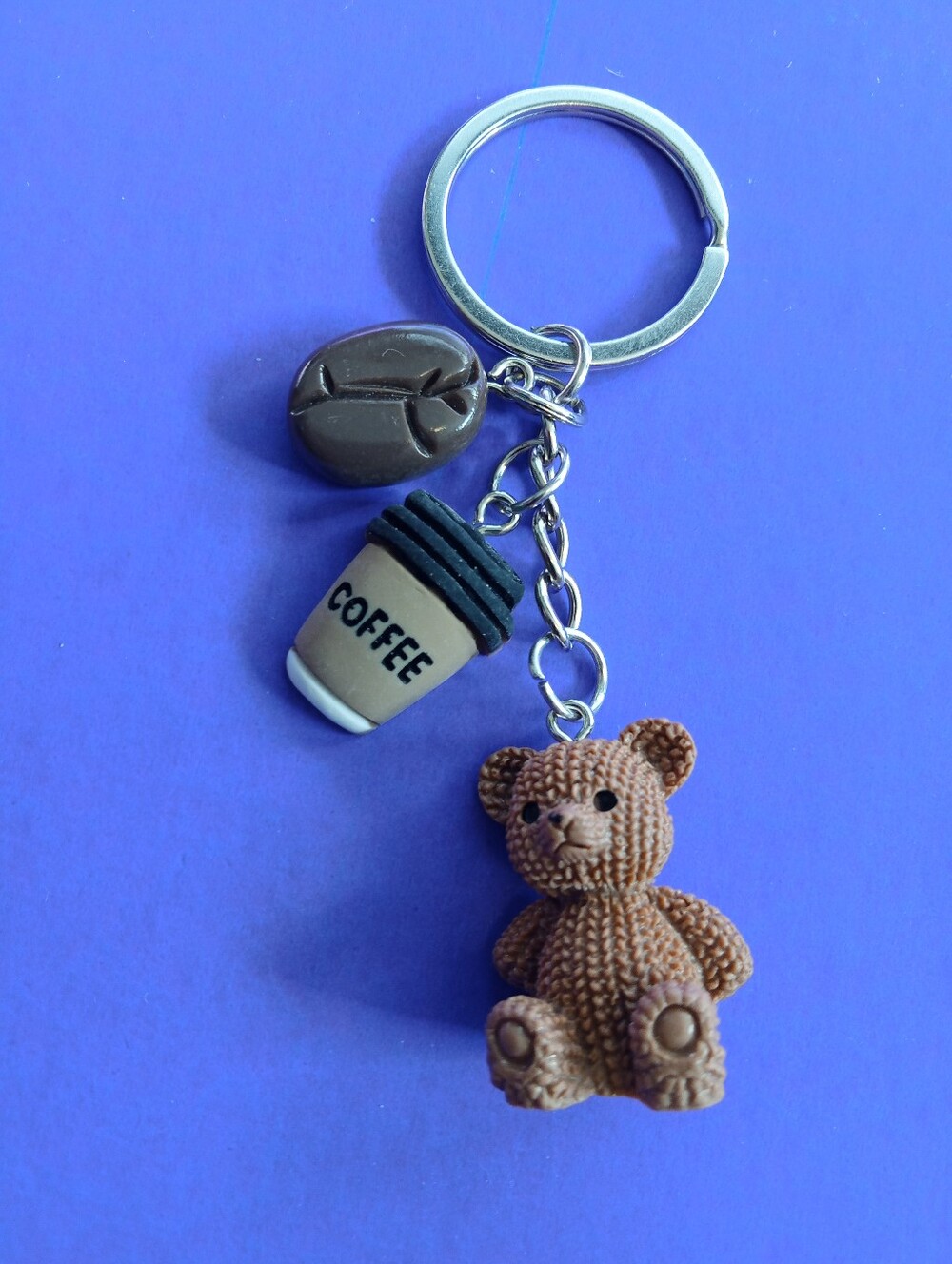 Brown Teddy & Coffee Keychain Charm - Cute Accessory